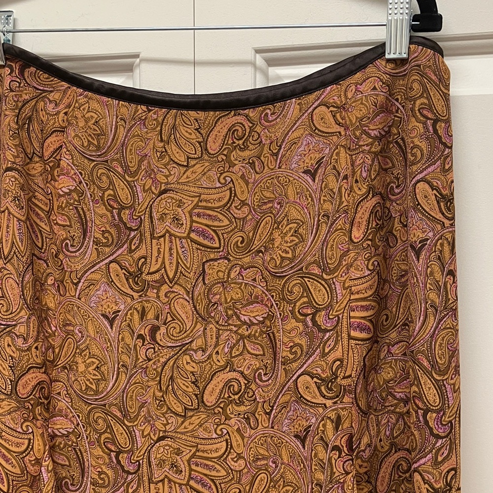 Liz Claiborne paisley floral skirt flared knee length lined brown tones 14